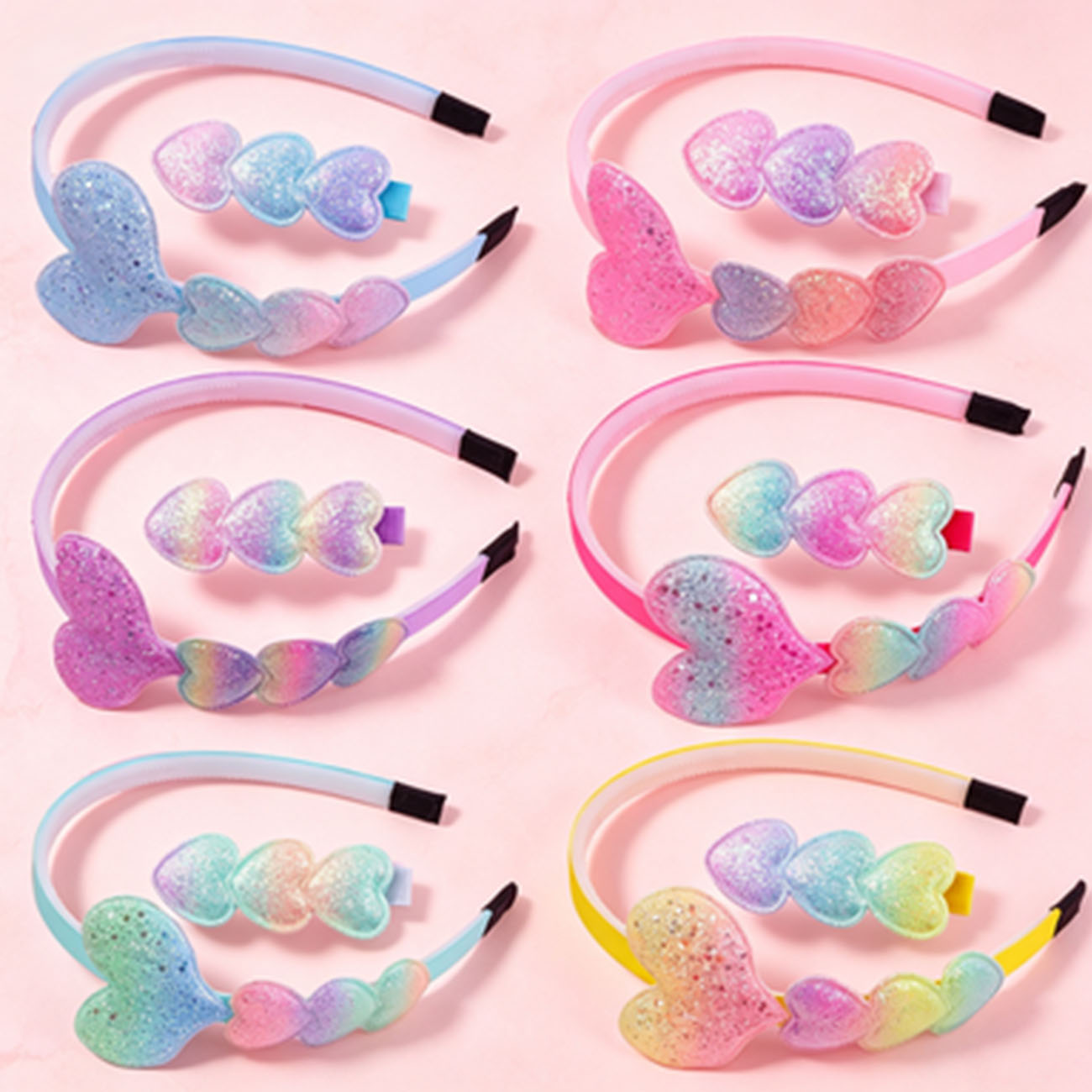 Hair Care Gift Set - Glitter Heart Bow Headband Hair Clip