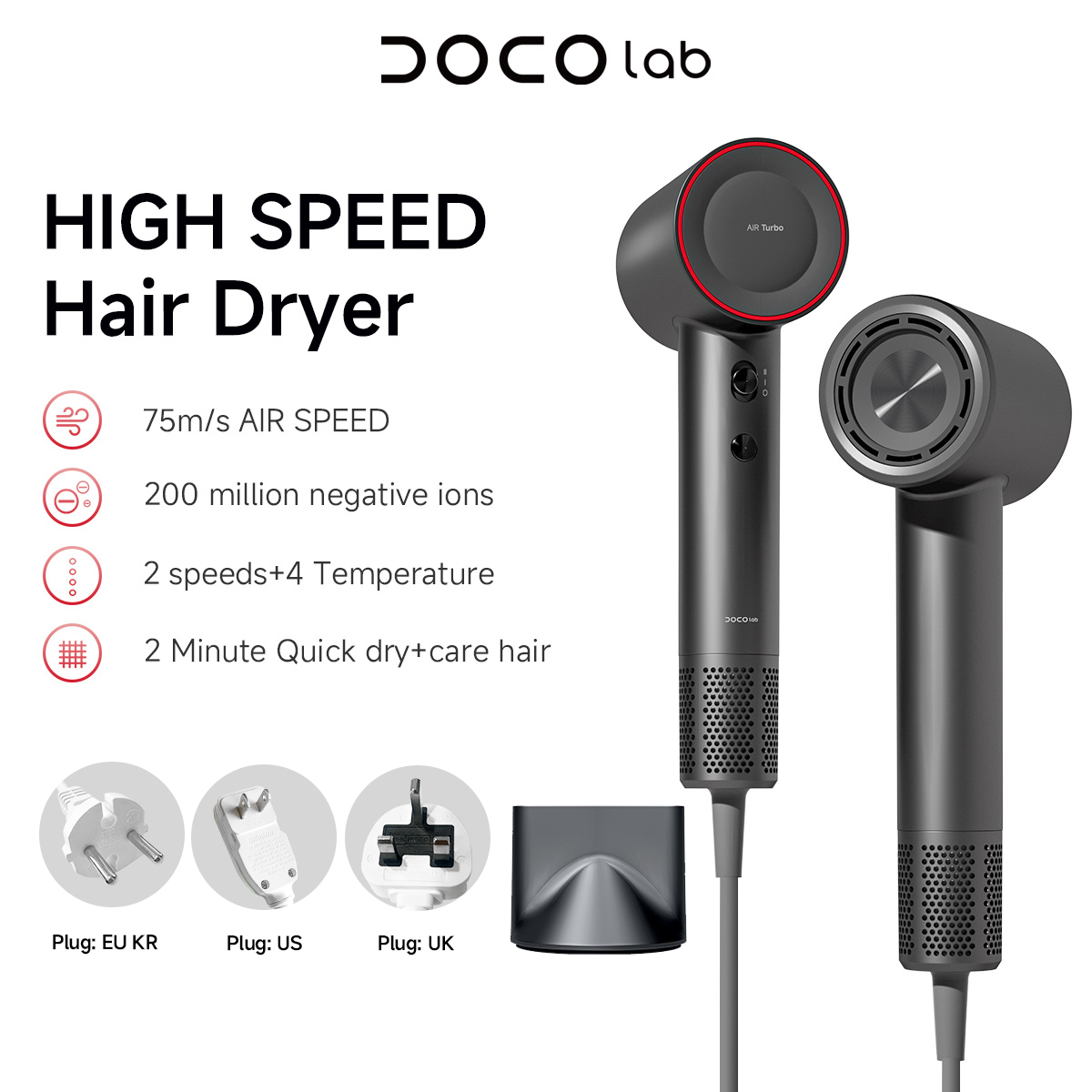 DOCO Hair Dryer High Speed 75m - Hair Care Gift recension och pris