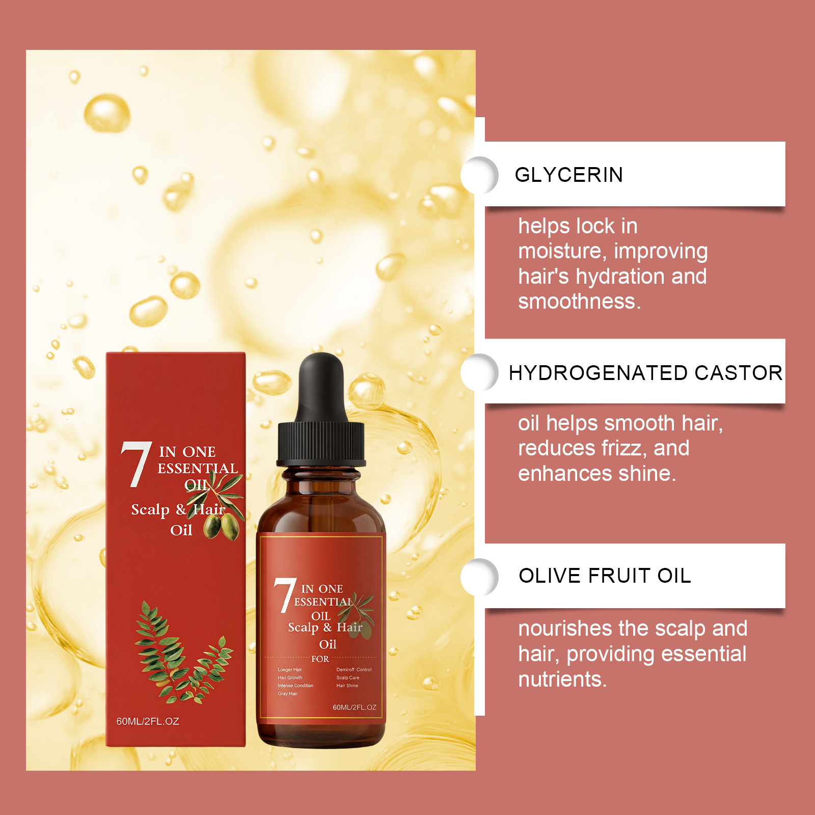 7-in-1 Hair Essential Oil 60ml - Hair Care Olive Oil recension och pris